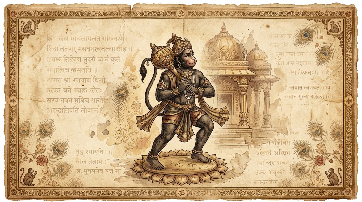 प्राचीन भोजपत्र पर अंकित श्री बनकटी हनुमान जी का ऐतिहासिक हस्तचित्र स्केच
